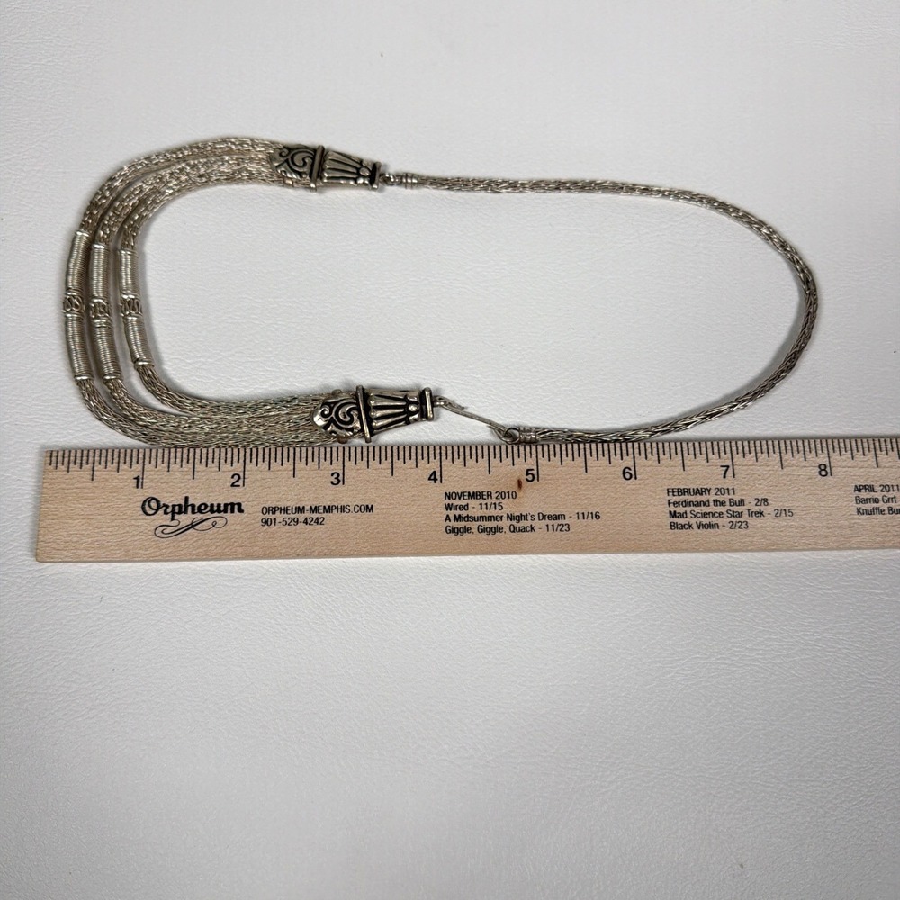 Vintage Artisan Silver Tone Woven Multi Strand Necklace 16-18" Ornate 36g Tribel - Picture 7 of 10